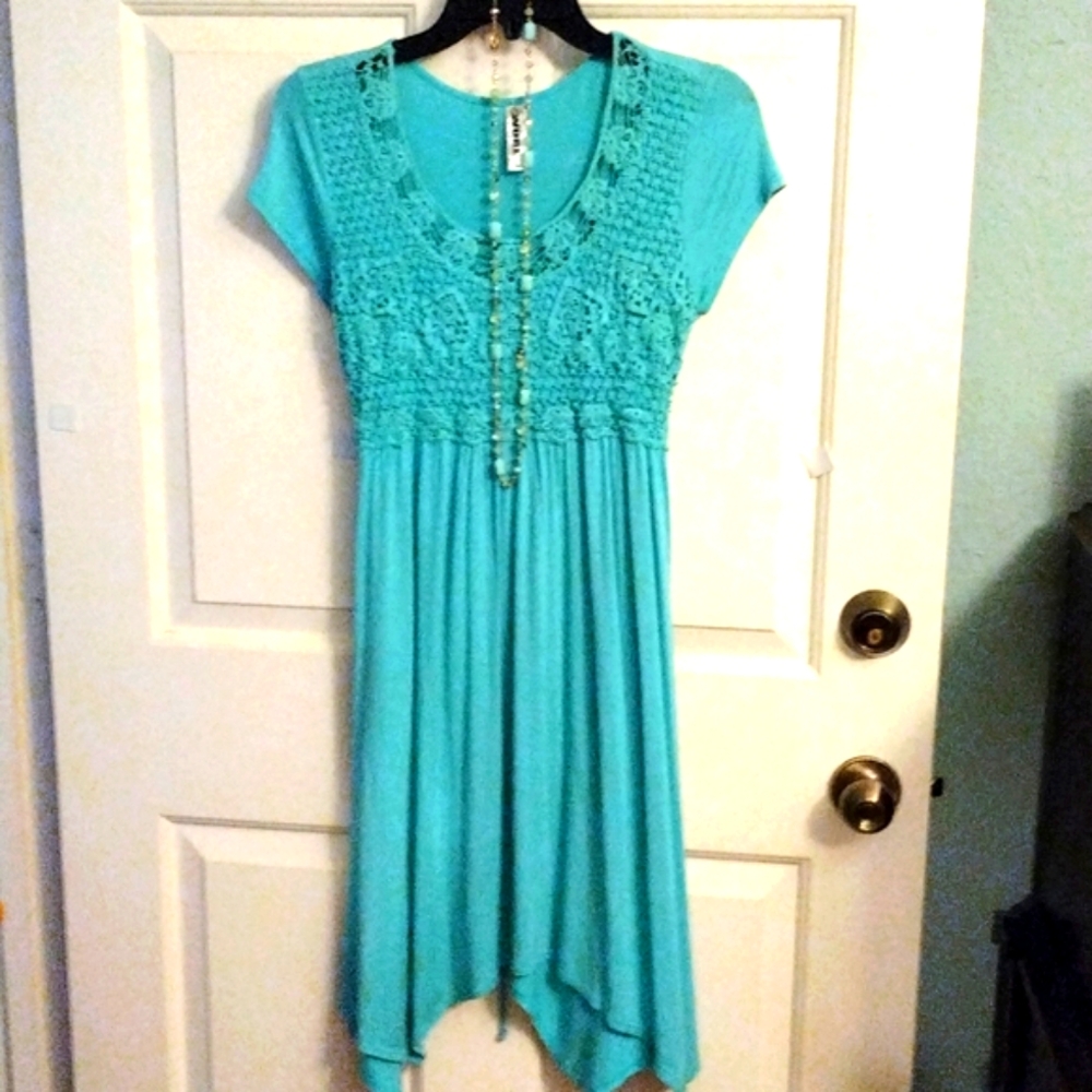 Teal Embroidery Dress